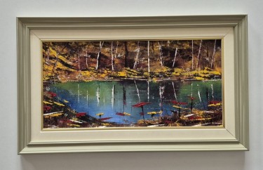 Oil on canvas - Lake in the forest, beautiful picture by Dusko Dule