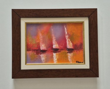 Oil on cardboard - Sailing, painting number four by Dusko Dule