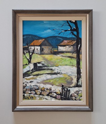 Oil on hardboard - Village in Herzegovina, beautiful!