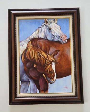 Oil on canvas - Horses in an embrace, a beautiful painting by Dusko Dule