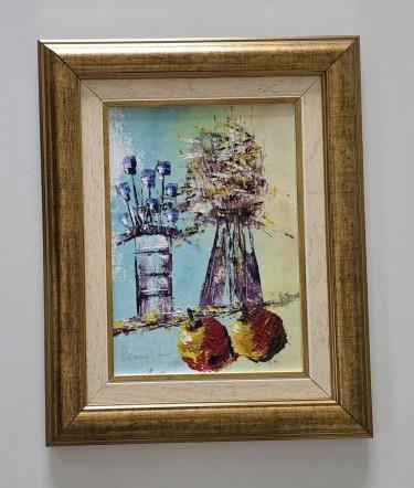 Oil on canvas - Two vases and apples by Dusko Dule