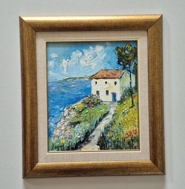 Oil on canvas - House on the sea, beautiful picture by Dusko Dule