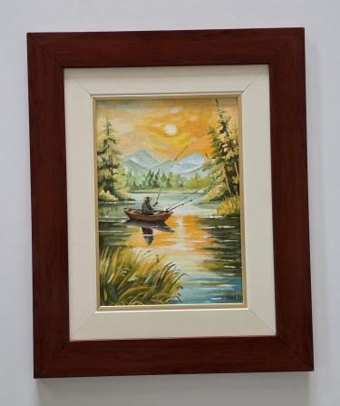 Oil on canvas - Golden Peace on the Lake by Dusko Dule