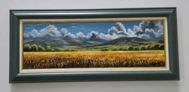 Oil on canvas - Harvest at the Foot of the Mountain by Dusko Dule