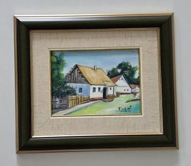 Oil on masonite - Village Peace - Miniature by Dusko Dule