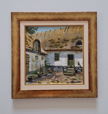 Oil on canvas - Old courtyard, beautiful picture!