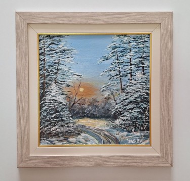 Oil on hardboard - Warm winter evening, beautiful!