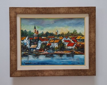 Oil on canvas - City by the river