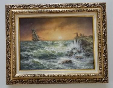 Oil on canvas - Sunset and Restless Sea by Dusko Dule