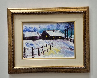 Oil on canvas - Winter evening, beautiful painting by Dusko Dule