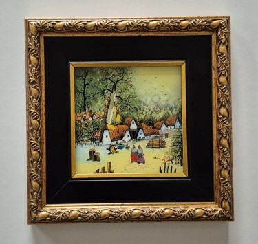 Naiva, oil on glass - Two grandmothers in the village by Dusko Dule
