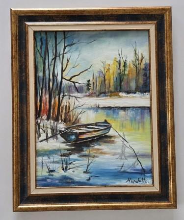Oil on canvas - Winter twilight, a beautiful picture by Dusko Dule
