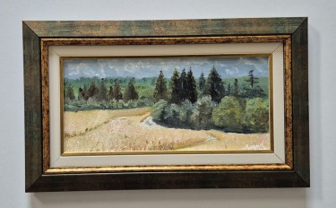 Oil on hardboard - Through the wheat field, beautiful by Dusko Dule