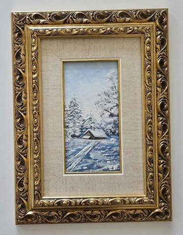 Oil on hardboard - House in the snow - Miniature by Dusko Dule