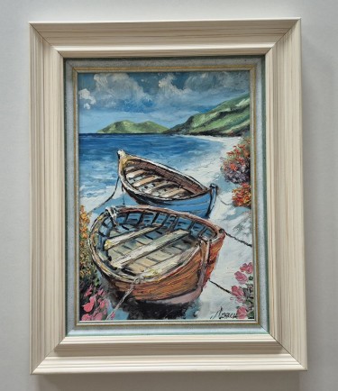 Oil on hardboard - Two boats, a beautiful picture by Dusko Dule