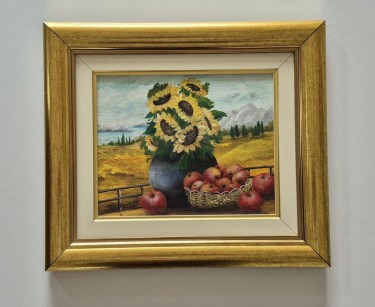 Oil on canvas - Sunflowers and apples, beautiful by Dusko Dule