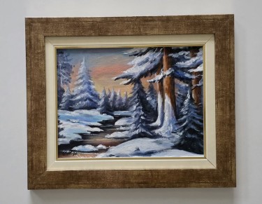 Oil on canvas - Winter in the forest, beautiful picture by Dusko Dule