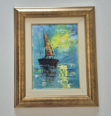 Oil on canvas - Green color of the sea, beautiful picture by Dusko Dule