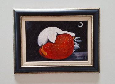 Oil on canvas - Sleeping goose and strawberry