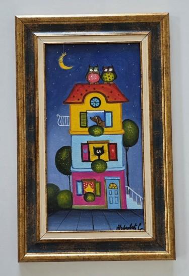 Oil on canvas - Owls on Guard, beautiful by Dusko Dule