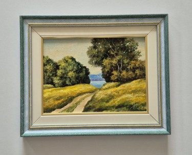 Oil on mediapan - Road to the lake, beautiful by Dusko Dule