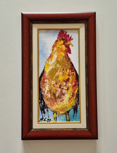 Oil on canvas - Fat rooster, beautiful painting by Dusko Dule