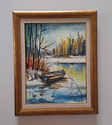 Oil on canvas - Winter morning on the river