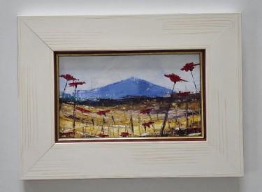 Oil on canvas - Red poppies under a blue hill by Dusko Dule