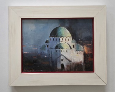 Oil on canvas - Night above the Temple, beautiful picture by Dusko Dule