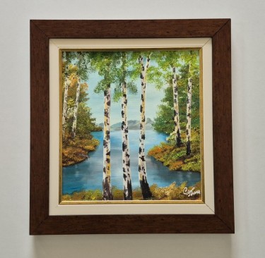 Oil on canvas - Birches by the river, beautiful by Dusko Dule