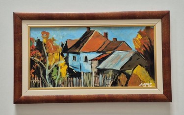 Oil on hardboard - Autumn in the village, a beautiful picture by Dusko Dule