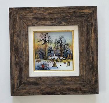 Naive art, oil on glass - Scent of the Hearth - Rare by Dusko Dule