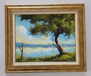 Oil on canvas - Peace by the Lake, a beautiful painting by Dusko Dule