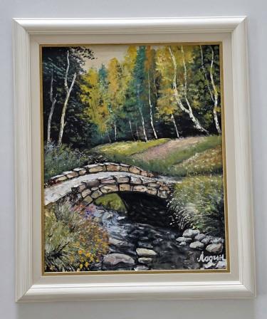 Oil on hardboard - Small bridge in the forest, beautiful by Dusko Dule