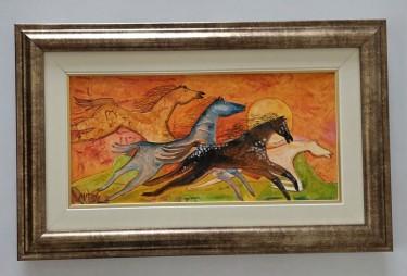 Oil on canvas - Horses and sunset by Dusko Dule