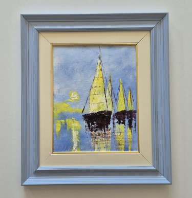 Oil on canvas - Sun and sailboats, beautiful by Dusko Dule