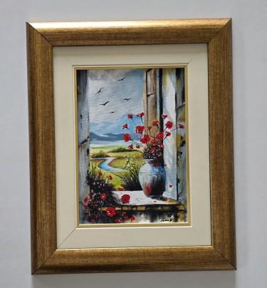 Image - Poppies by the Window, acrylic on canvas by Dusko Dule
