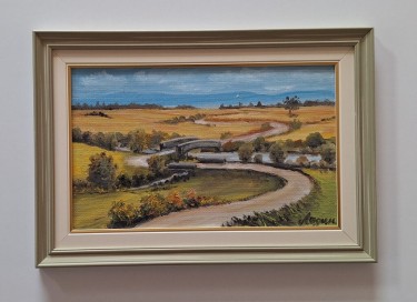 Oil on hardboard - Landscape of a mowed field