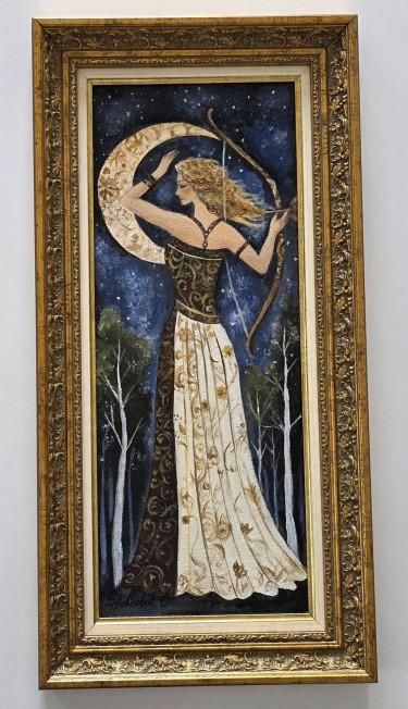 Oil on canvas - Woman shooter, beautiful painting by Dusko Dule