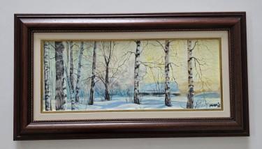 Oil on canvas - House in the snow, beautiful by Dusko Dule