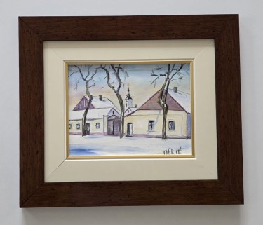 Oil on masonite - A small village, a beautiful picture by Dusko Dule