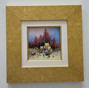 Naive art, oil on glass - Morning in the hamlet by Dusko Dule