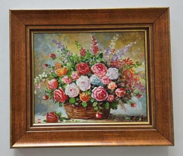 Oil on hardboard - Basket of Spring, beautiful by Dusko Dule