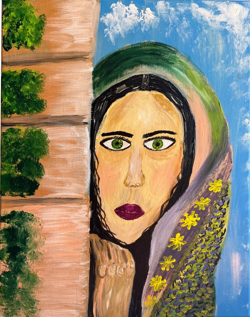 A girl with a scarf, Painting Jelena Lukić