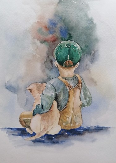 A boy and a dog by Zorica Bugarski