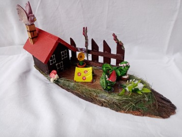 Wooden house with garden, unique handmade work by Maja Živković