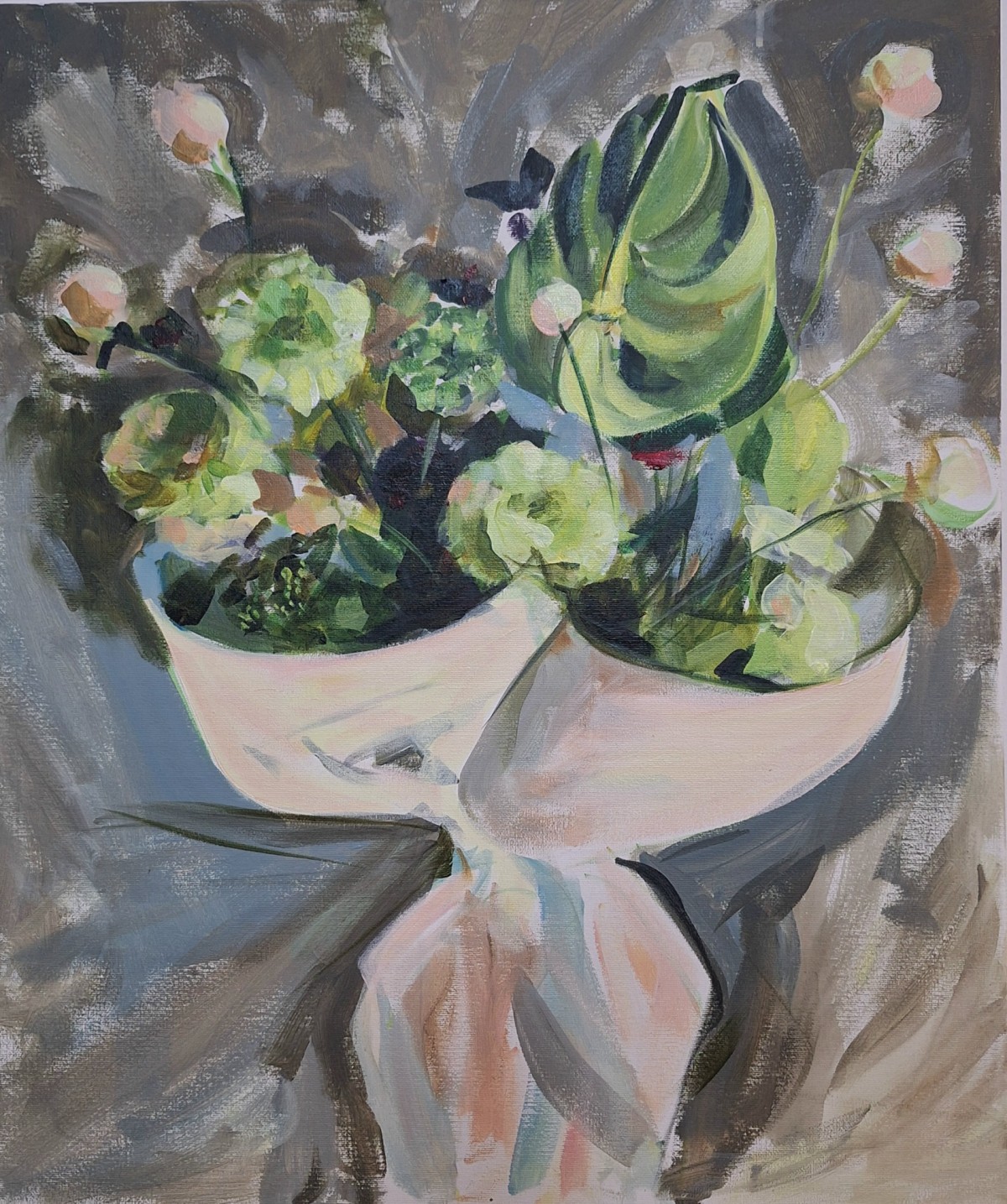 White bouquet with anthurium