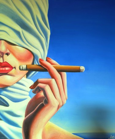 Woman with a cigarette and a headscarf by vladislav milojevic