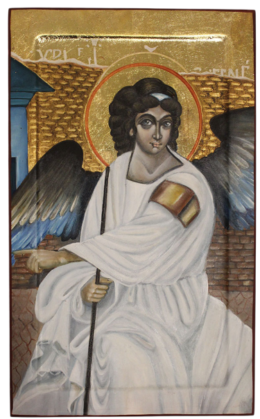 Icon of the White Angel – Byzantine Style, Oil and Pigments on Wood by Mirjana Zivković