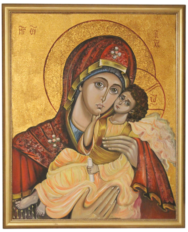 Icon of the Most Holy Mother of God – Russian Style, Oil on Canvas by Mirjana Zivković